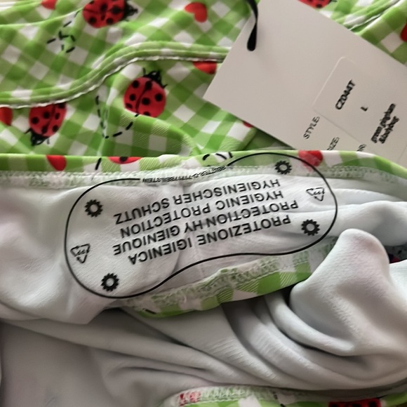 Unique Vintage high waisted bikini bottoms green gingham with ladybugs NWT - Picture 5 of 7